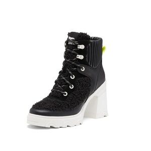 Sorel Brex Heel Cozy Lace up bootie black white shoe boot size 8 9 6.5 green